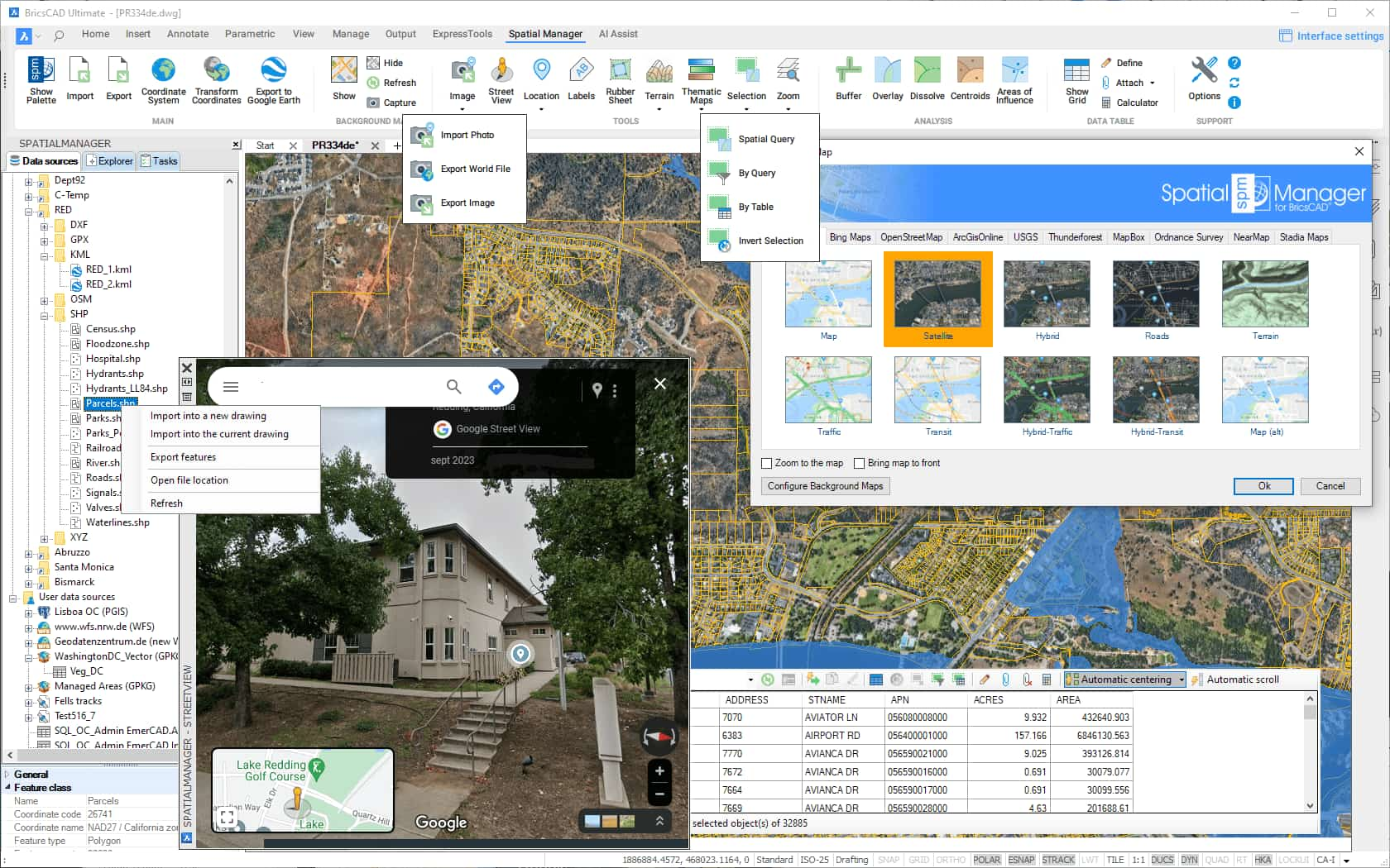 Darstellung eines Projekts mit diversen Dialogen des Spatial Managers